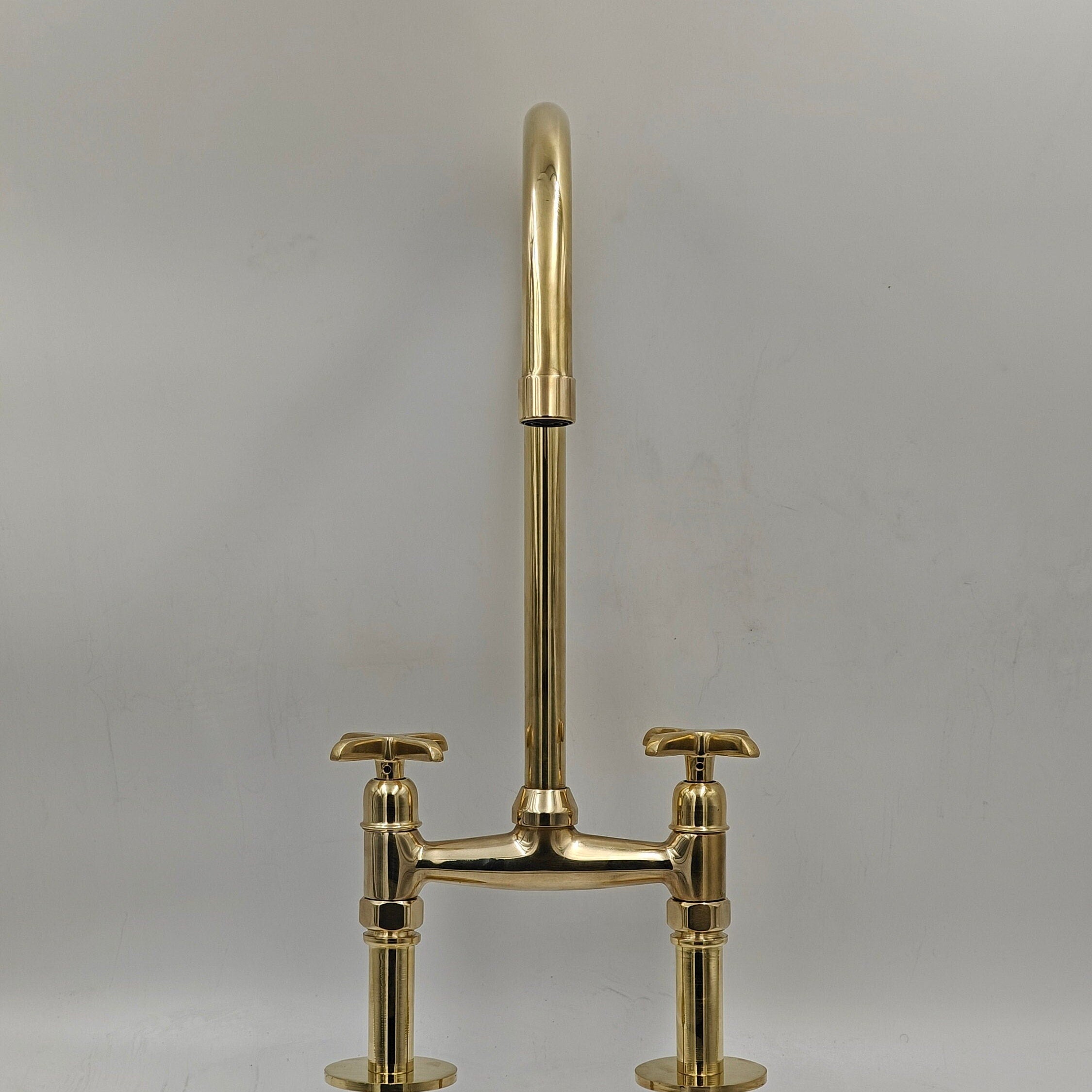 Antique Style Solid Brass Bridge Faucet – Classic Vintage Kitchen Sink Tap - bohoprime